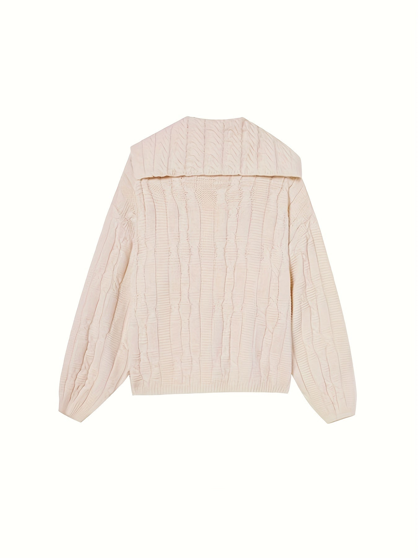 Sixsr Solid Horn Buckle Cable Knit Cardigan, Preppy Long Sleeve Hooded Loose Sweater, Women's Clothing