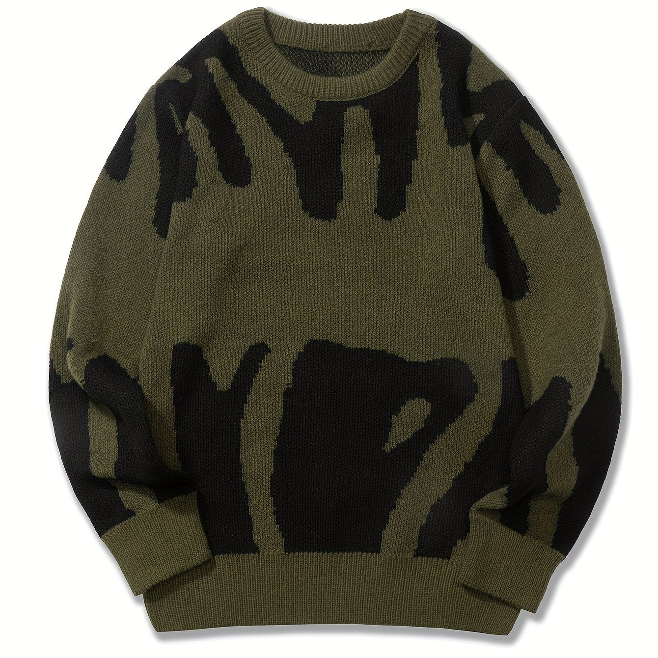 Sixsr All Match Knitted Letter Print Sweater, Men's Casual Warm Slightly Stretch Crew Neck Pullover Sweater For Men Fall Winter