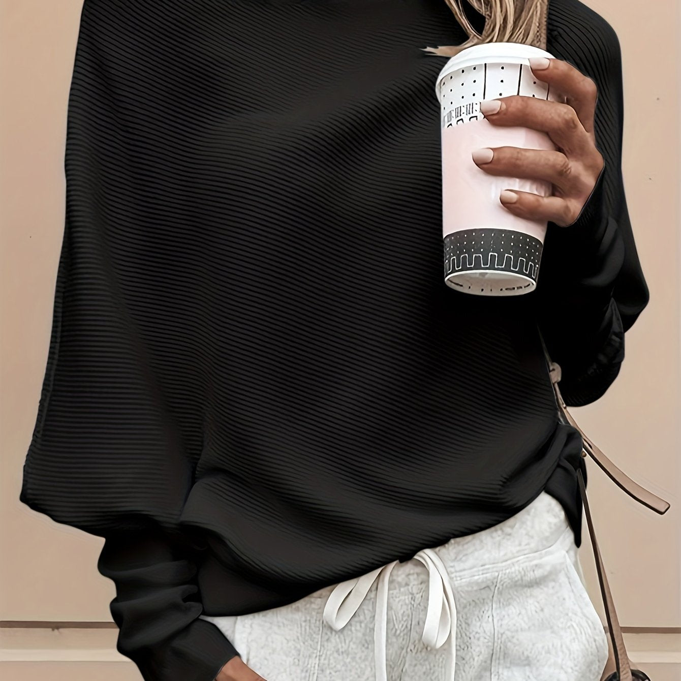 Sixsr Solid Off Shoulder Pullover Sweater, Casual Long Batwing Sleeve Sweater For Spring & Fall, Women's Clothing