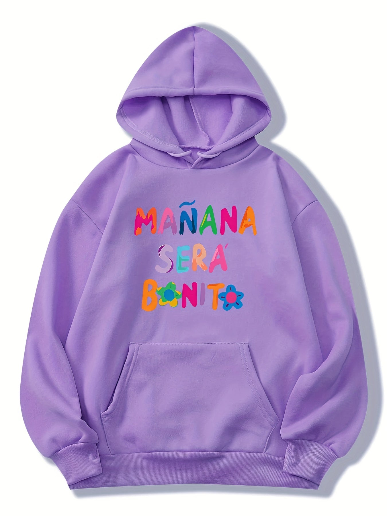 Sixsr Letter Print Hoodie, Long Sleeve Solid Casual Sweatshirt, Women's Clothing