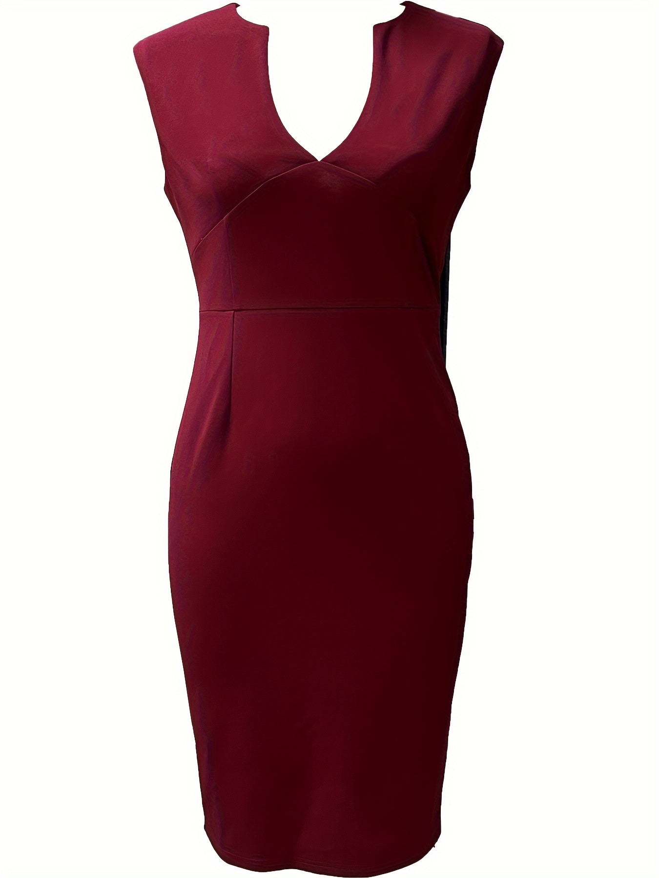 Sixsr Solid V Neck Dress, Elegant Sleeveless Bodycon Work Office Dress, Women's Clothing
