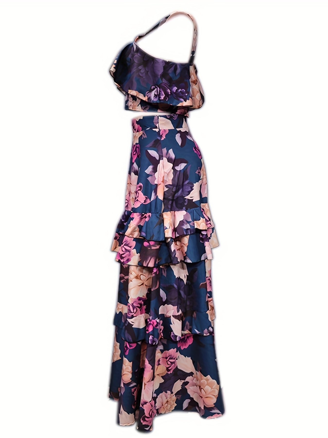 Floral Print Two-piece Skirt Set, Crop Tank Top & Layered Skirt Outfits, Women's Clothing