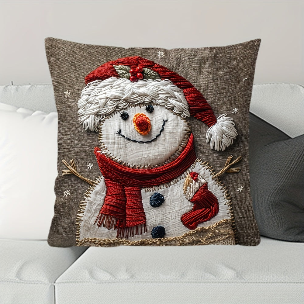 17.7" x 17.7" Vibrant Festive Christmas Snowman Throw Pillow Cover - Contemporary Style, Zip Closure, Hand Wash Only, Suitable for Sofa, Living Room, Bedroom Home Decoration - No Pillow Insert