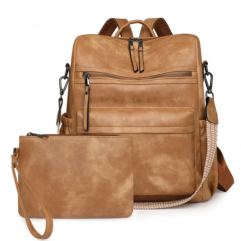 2025 New retro bag women's large capacity backpack multi-functional women's backpack PUbags women's bag set wholesale