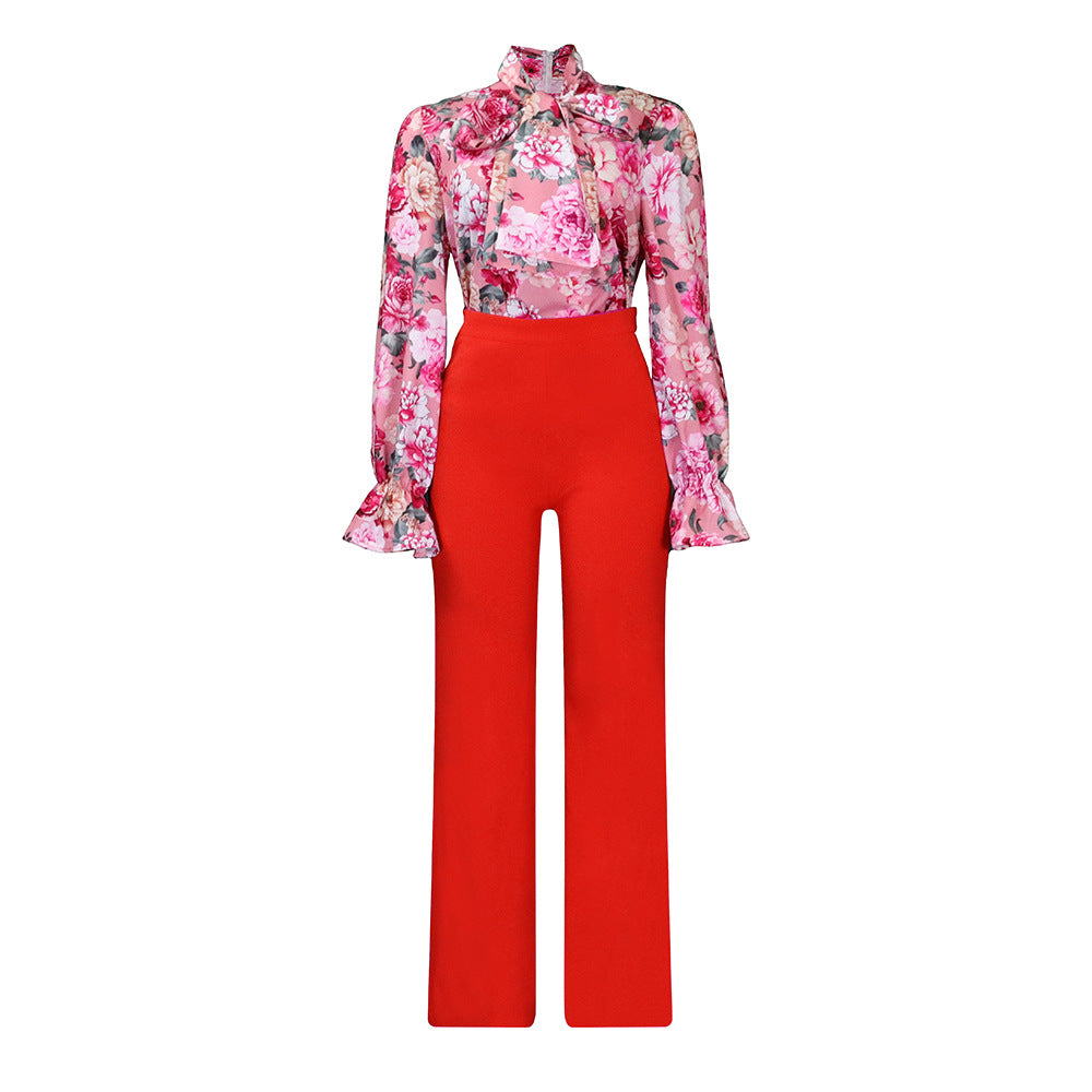 SIXSR D316 2025 women's clothing autumn and winter loose large size casual printing long-sleeved shirt wide-leg pants New two-piece set