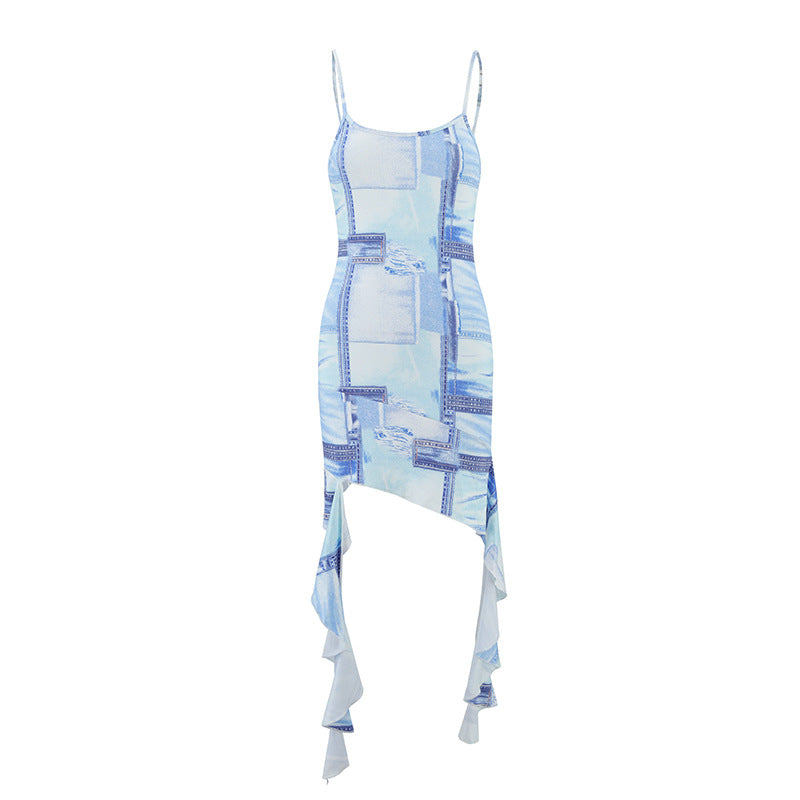 VZYZV 2025 popular style Spice Girls women's clothing 's new sexy suspender skirt printed dress backless hair