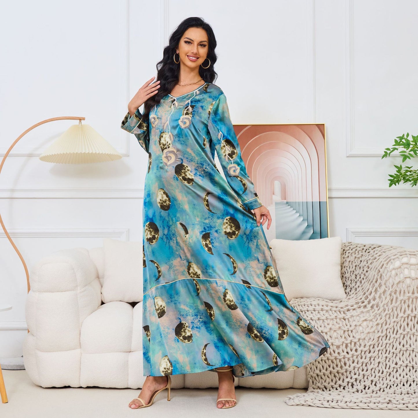 MT145 Middle East Arabian elegant long dress Popular trade fashion explosion women's long-sleeved dress