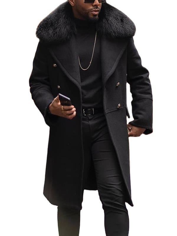 2025 Casual woolen solid color slim-fit double-breasted brown side seam pocket youth spot wool men's coat 6607