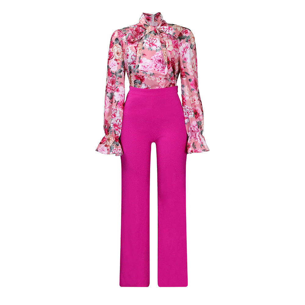 SIXSR D316 2025 women's clothing autumn and winter loose large size casual printing long-sleeved shirt wide-leg pants New two-piece set