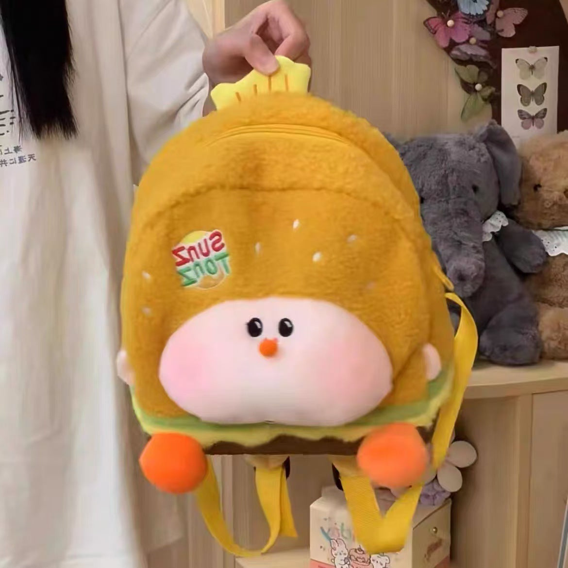 SIXSR 2025 Korean version cute soft cute hamburger schoolbag popular winter new fashion travel bag large capacity doll backpack