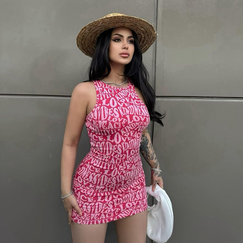 SIXSR 2025 women's clothing wholesale, Popular, , sexy summer ins letter printing round neck sleeveless hip-wrapped short skirt, one piece is sent on behalf of others.