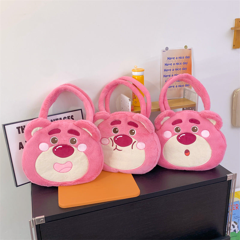 SIXSR 2025 Japanese new cute cartoon strawberry bear bag plush bag large capacity tote bag fluffy shoulder bag women's bag