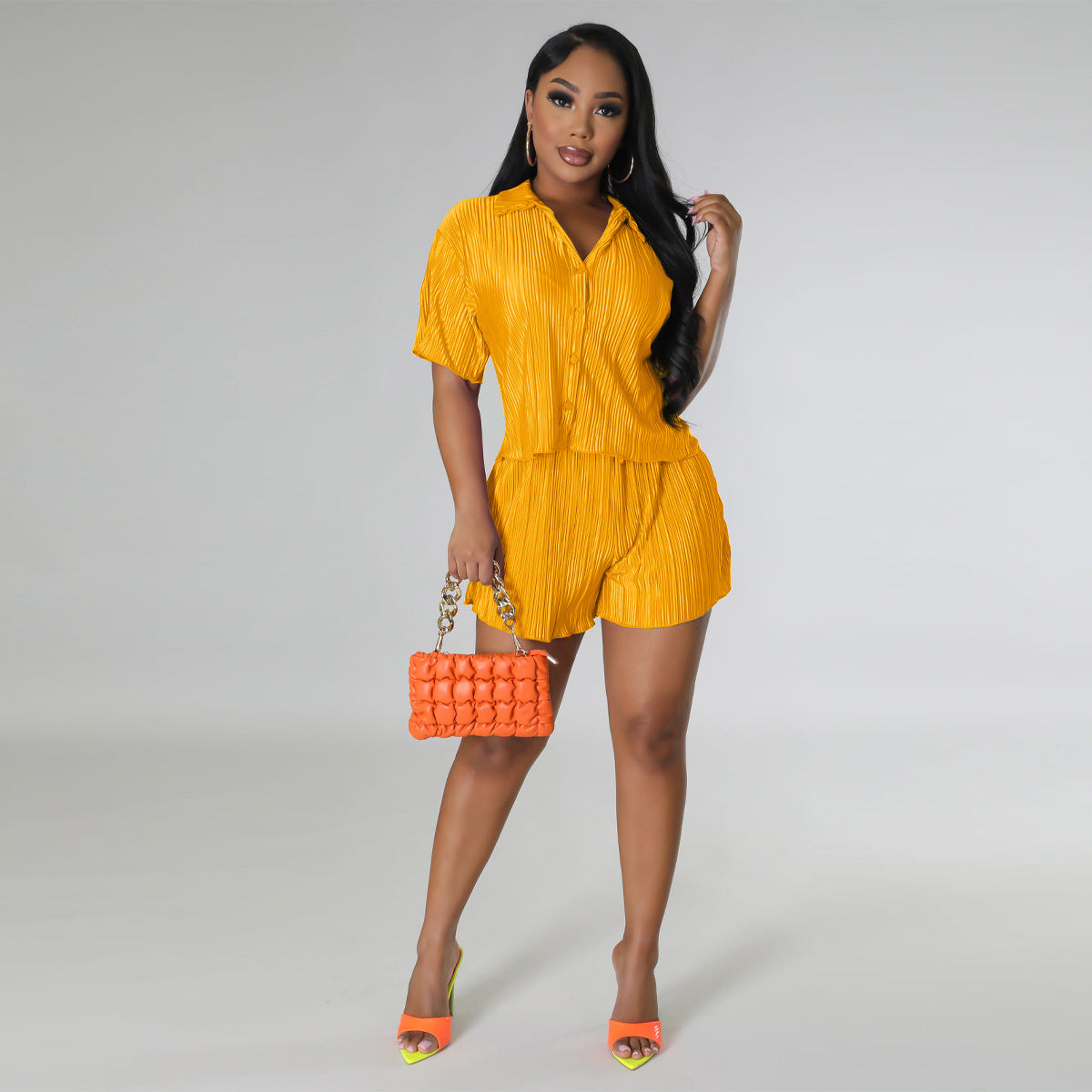 SIXSR L102 2025 women's clothing, summer new solid color crumpled casual two-piece set
