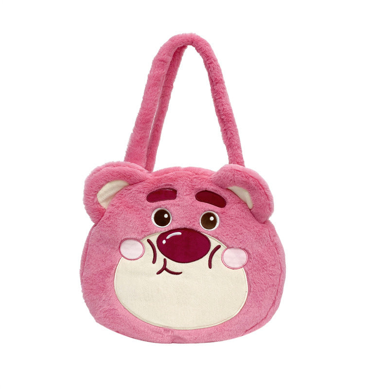 SIXSR 2025 Japanese new cute cartoon strawberry bear bag plush bag large capacity tote bag fluffy shoulder bag women's bag