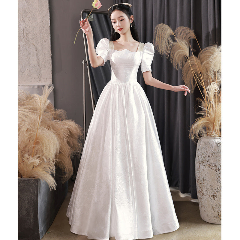 Spring small evening dress new white temperament simple and generous light wedding dress engagement women manufacturers wholesale