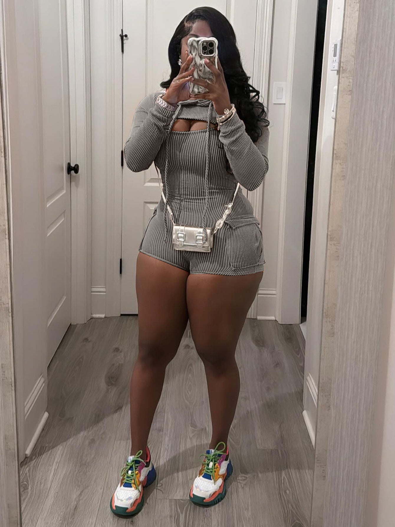 SIXSR T021 Europe, America, spring and summer two wear women's one-piece shorts two-piece fashion super short long-sleeved