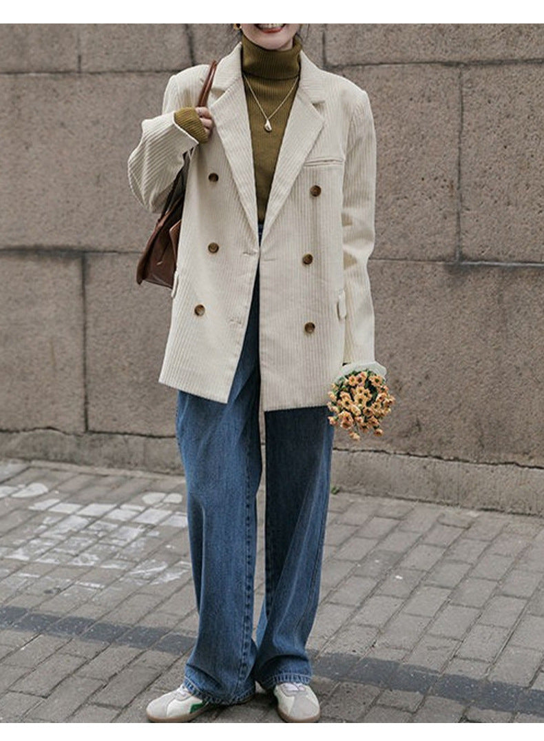 Spring New Maillard Corduroy Suit Jacket Retro Temperament Muse Fan Premium Sense Thickened Padded Suit