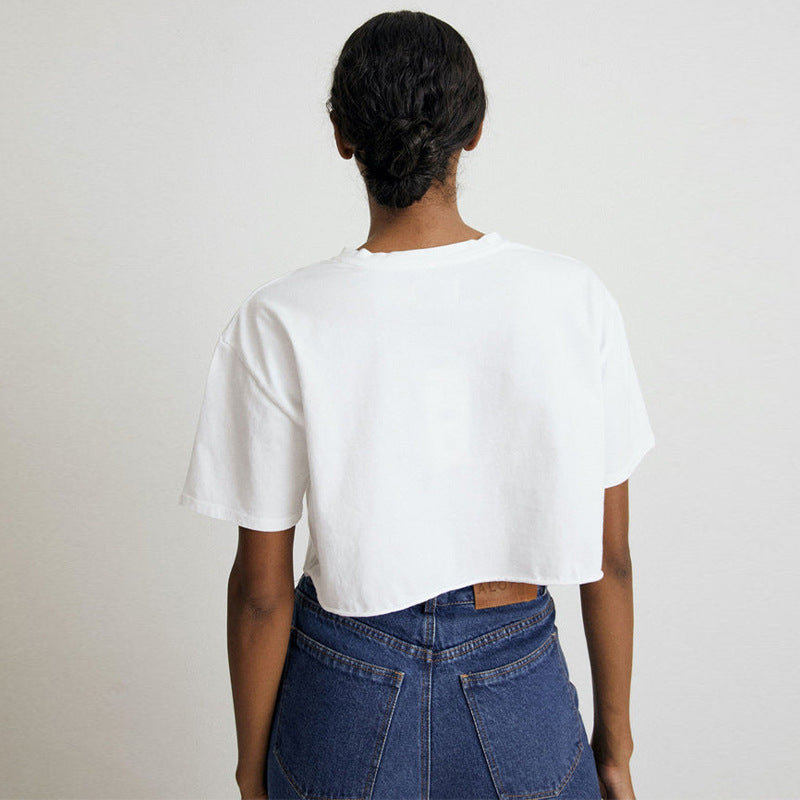 Internet celebrity babes short-sleeved T-shirt women's new cotton T-shirt solid color short navel crew neck sports top tide