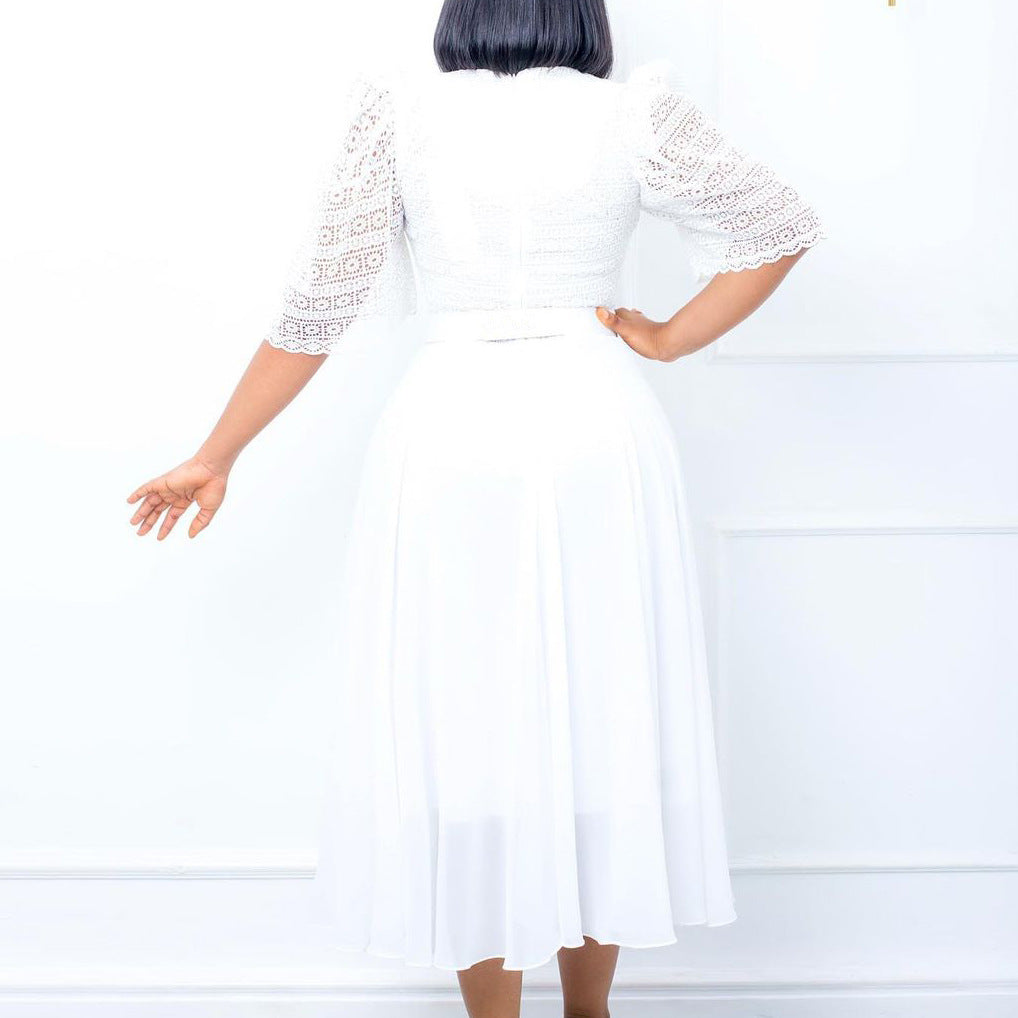 SIXSR D280 Free Belt popular Cross-border New 2025 Fashion Splicing Chiffon Bead Celebrity African Hot Trade Dress
