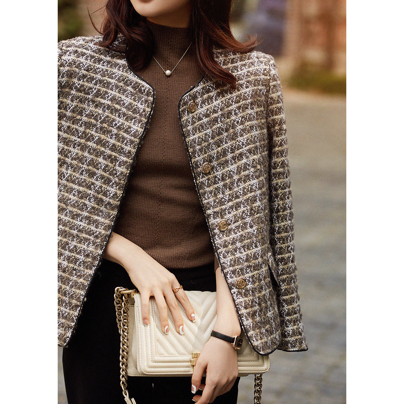 2025 Wool Xiaoxiangfeng jacket spring new temperament gray tweed autumn and winter short women's top