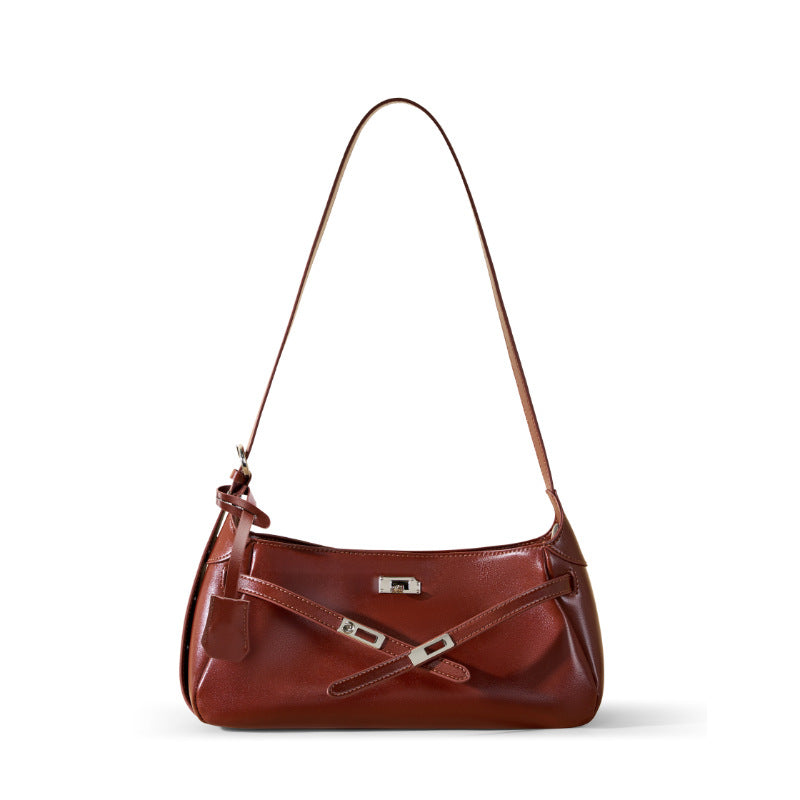 underarm bag women's bag popular new oil wax cowhide shoulder bag niche design high-end retro messenger bag