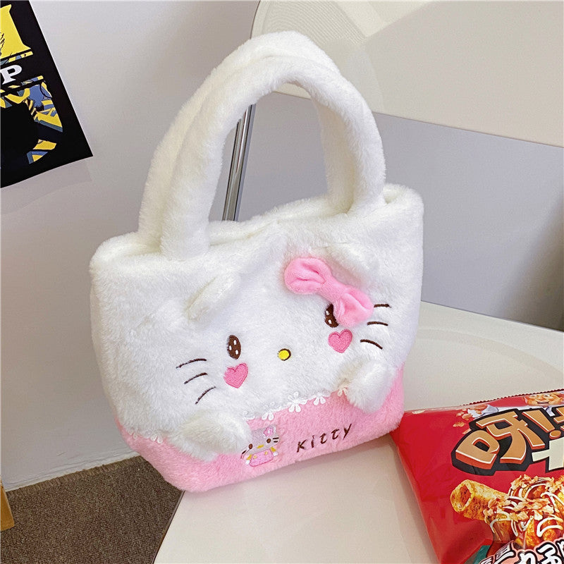 SIXSR 2025 Japanese ins cartoon plush handbag doll bag student bento bag fluffy women's bag grab machine gift