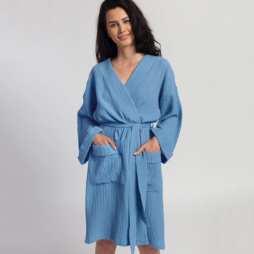 SIXSR 2025 Autumn long-sleeved nightgown cardigan double-layer gauze pajamas women's home loose sweat clothing wholesale hotel yukata