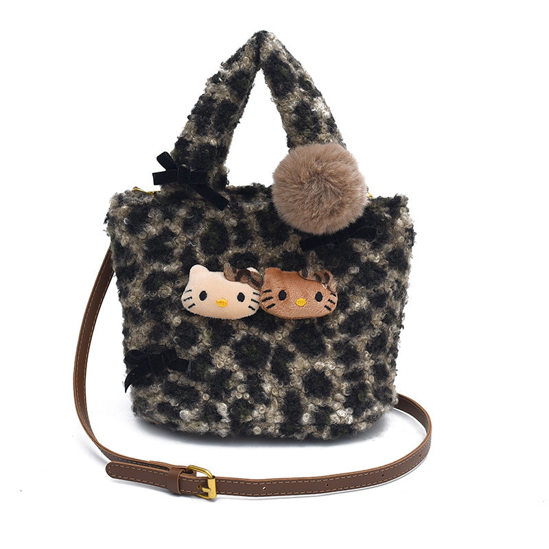 SIXSR 2025 Japanese cute kitten shoulder bag popular new cartoon plush handbag versatile girl fluffy messenger bag woman