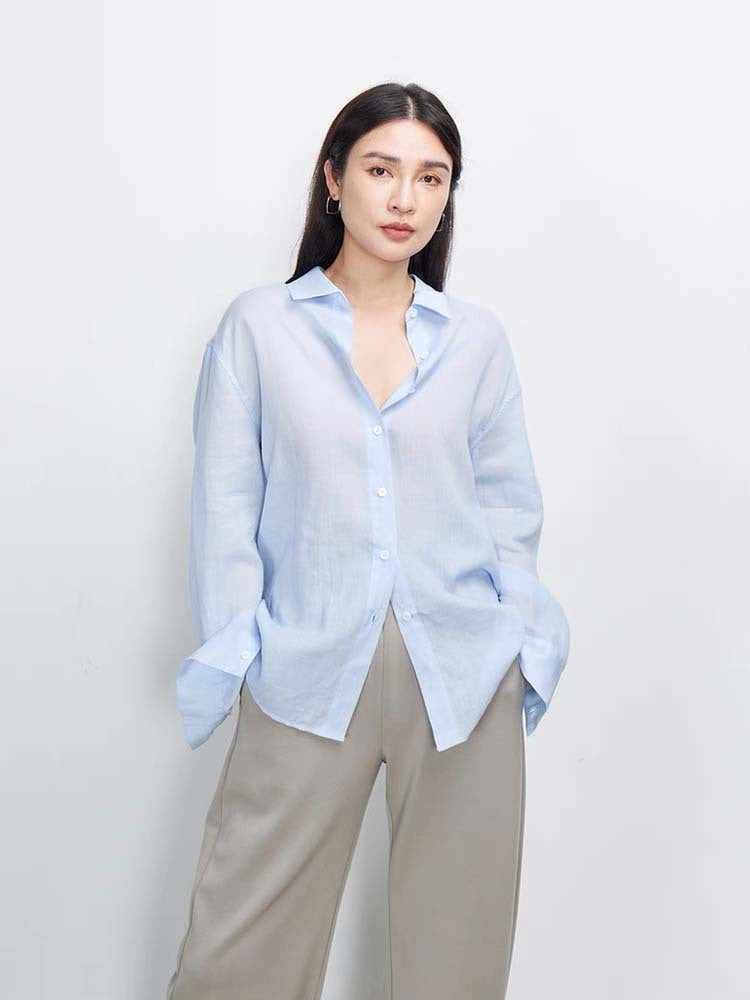 Siyuan advanced sense perspective light ramie shirt women's spring and summer simple solid color loose sunscreen long-sleeved top 7852