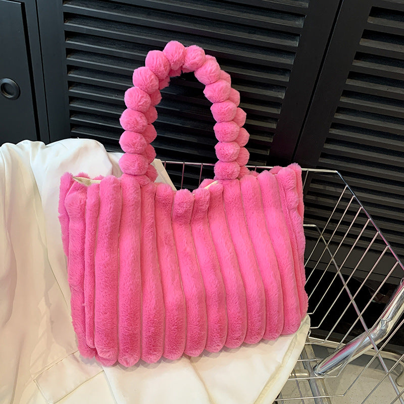 SIXSR 2025 Autumn and winter new fashion plush shoulder bag personalized simple plush tote bag large capacity plush handbag