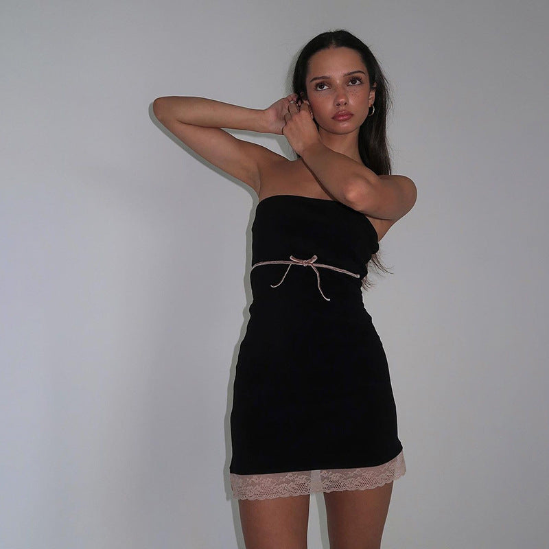 2025 style 2023 spring new women's clothing fashionable and sexy ins strappy chest open shoulder waist hip dress