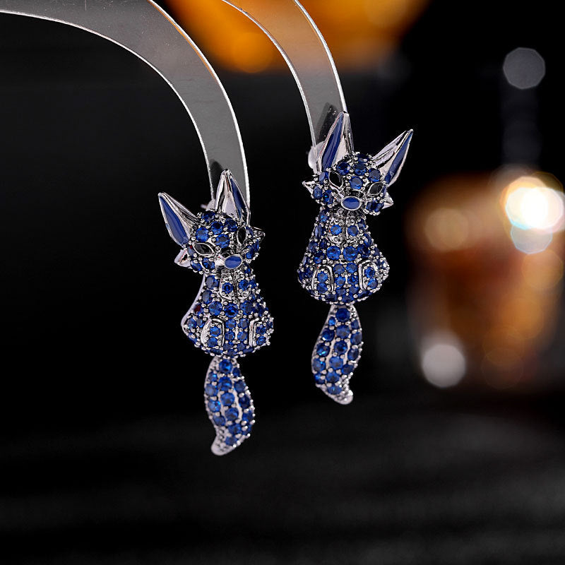 2025 S925 silver needle zircon earrings Korean high-end temperament earrings personalized design cute cartoon fox stud earrings