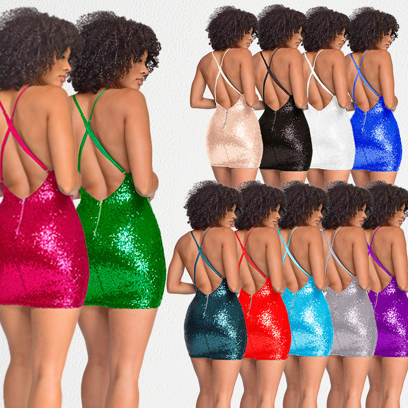SIXSR ebay sequined halter hip skirt 2025 New women's clothing hollow suspender dress winter women's wholesale