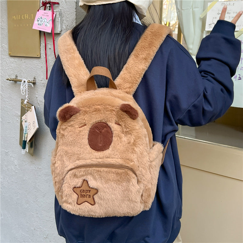 SIXSR 2025 popular New Kapibara Plush Backpack Cute Cartoon Capybara Bag Fluffy Backpack Student School Bag Small Bag
