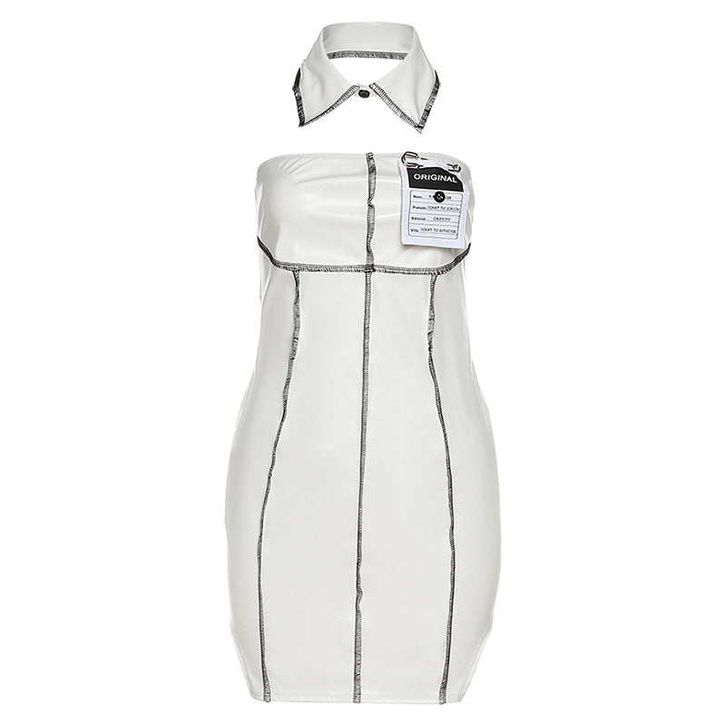 2025 style 2022 summer new women's clothing fashionable and sexy pure desire style lapel collar bow tie waist and hip dress