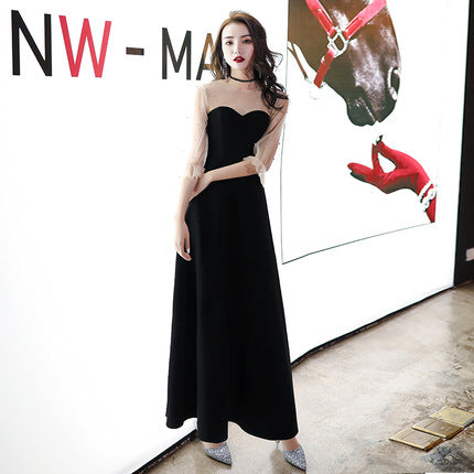 Wholesale small black evening dress new models can be worn at ordinary times, celebrity temperament long banquet birthday dress women