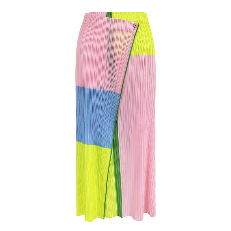 spring new round neck long-sleeved top high waist casual pleated skirt set women's pleated two-piece set