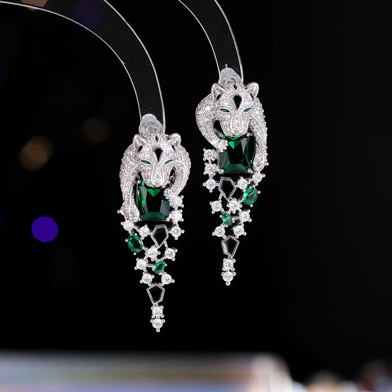 2025 Fashion banquet dress with earrings, female personality temperament, light luxury, high-end fashion zircon, gold leopard, cheetah earrings