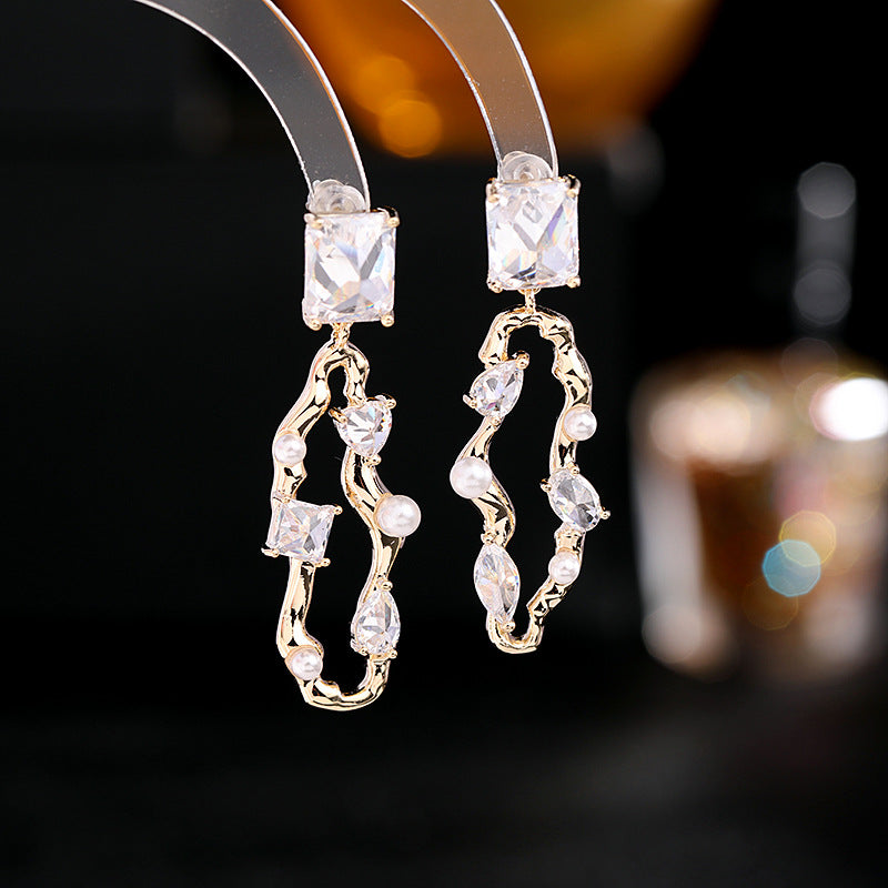 2025 S925 silver needle South Korea Dongdaemun new earrings geometric asymmetry super flash square love zircon earrings wholesale