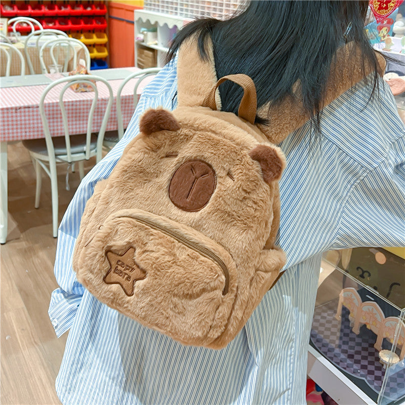 SIXSR 2025 popular New Kapibara Plush Backpack Cute Cartoon Capybara Bag Fluffy Backpack Student School Bag Small Bag