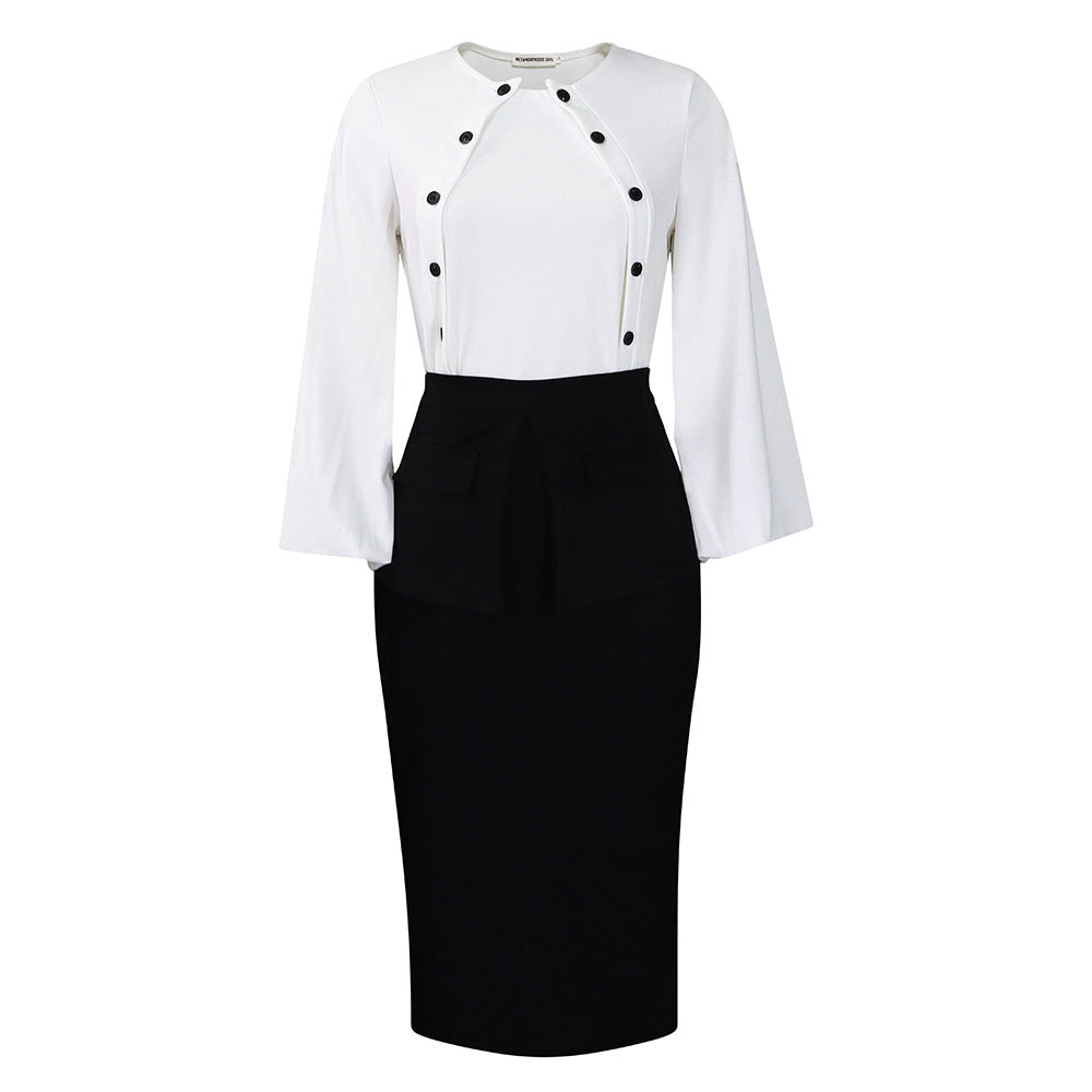 SIXSR D445 independent station autumn and winter new fashion temperament OL Tongle long-sleeved top hip skirt 2025 two-piece set
