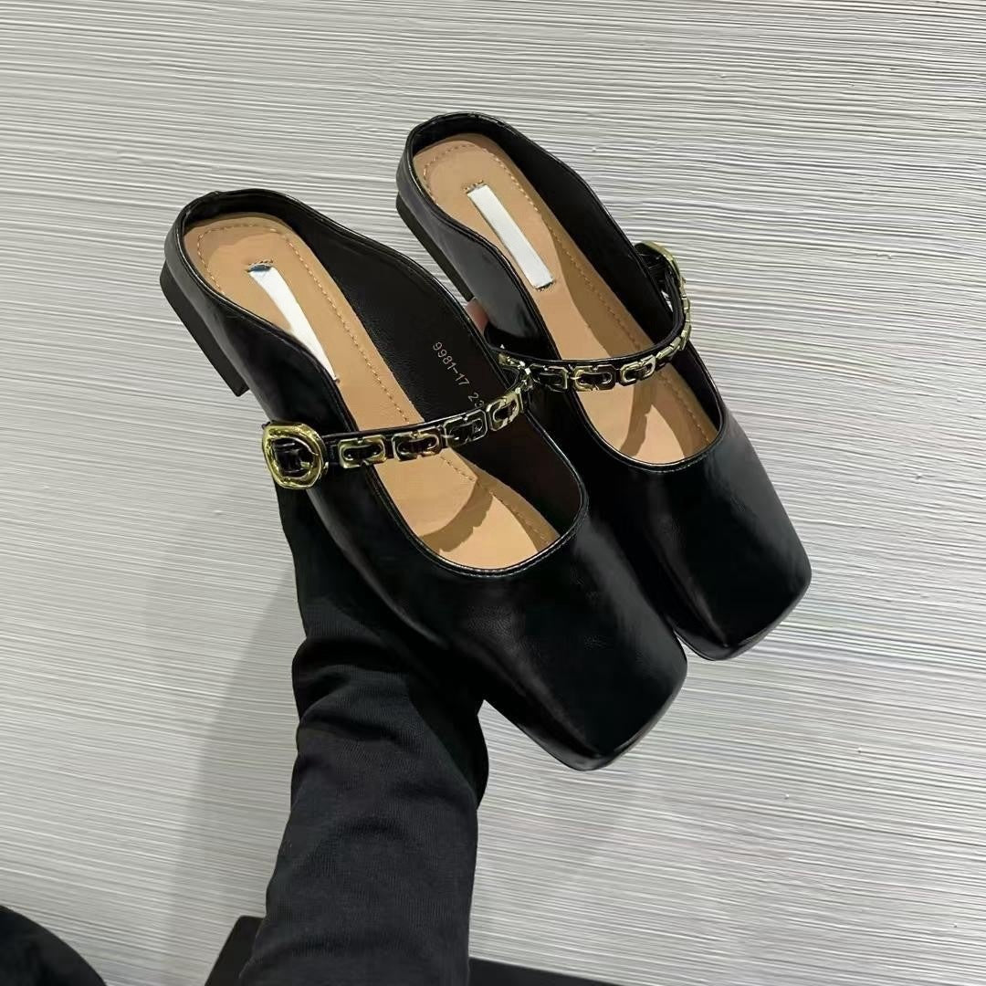 2025 Baotou half slippers women's summer outer wear spring and summer new flat-bottomed lazy Muller slippers soft-soled gentle evening shoes