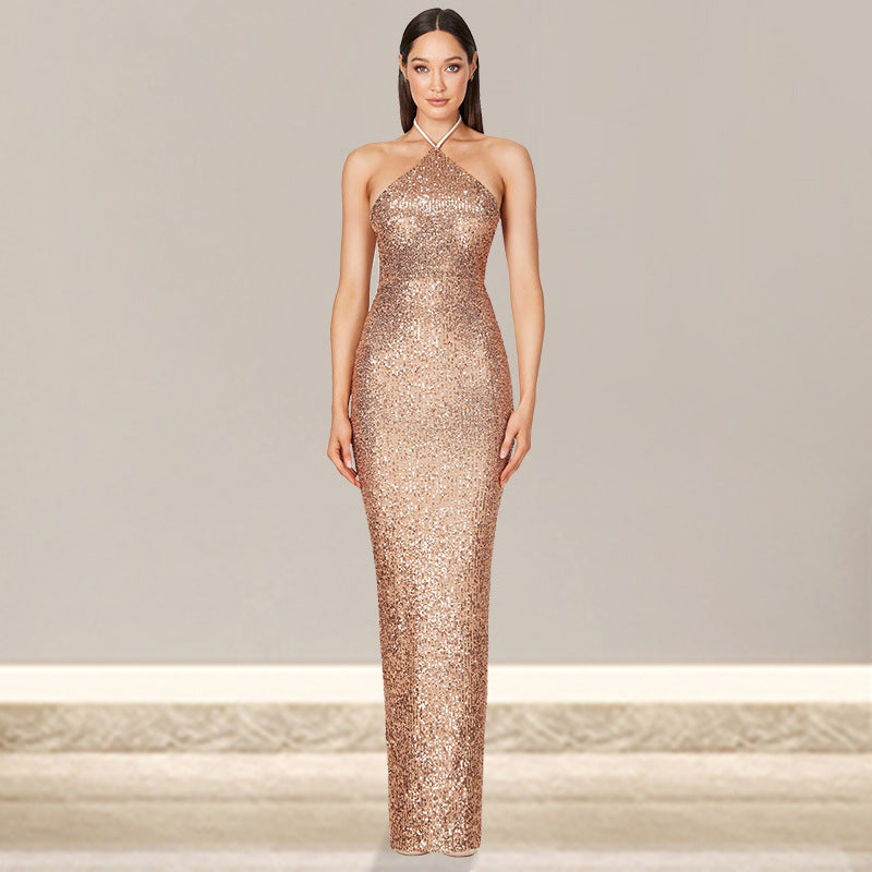 SIXSR 2025 women's sleeveless Spice Girls dress split sequined collar party evening dress wholesale
