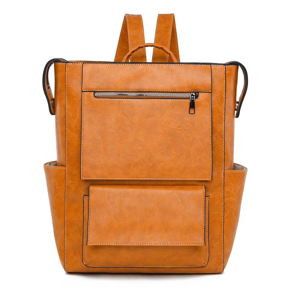 2025 2025 New Cowhide Backpack Women's Casual Shoulder Bag Fashion Oil Wax Leather Women's Bag Factory Direct Supply Cross-border LOGO