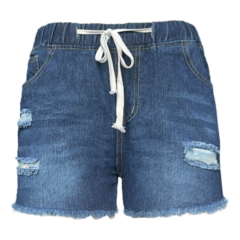 2025 Cross-border Popularan, n and Popular trade street shooting style elastic waist casual high waist thin denim shorts women's hot pants