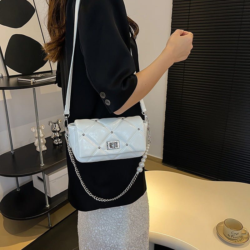 SIXSR 2025 Rhombus chain underarm bag women's popular new fashion niche design beaded versatile single shoulder crossbody small square bag