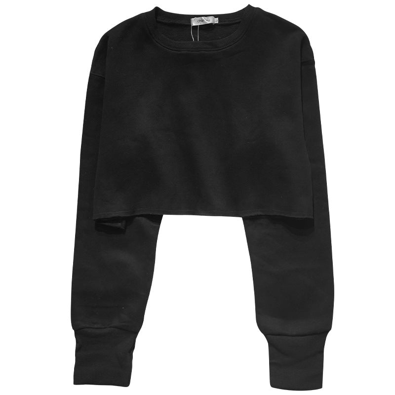 New new outdoor sports running fitness yoga clothes top women's loose navel short long-sleeved sweater