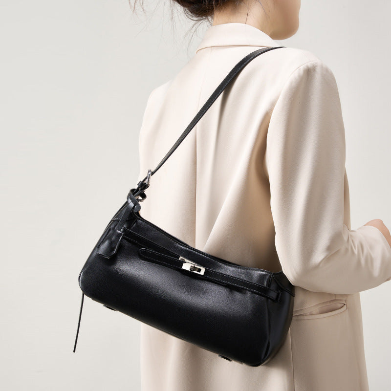 underarm bag women's bag popular new oil wax cowhide shoulder bag niche design high-end retro messenger bag