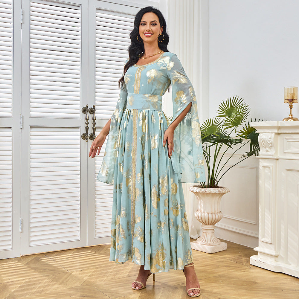 ins New women's dress bronzing fashion split sleeve abaya middle east muslim robe women's dress