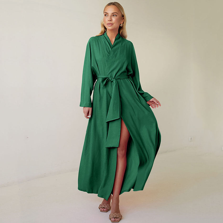 SIXSR 2025 Cross-border autumn cardigan long-sleeved green cotton women's loungewear casual and comfortable hotel nightgown bathrobe